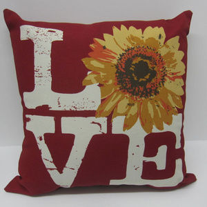 LOVE Sunflower Throw Pillow Farmhouse Red Square